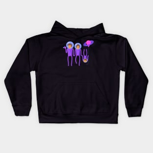 illustration of a family of tourists in outer space Kids Hoodie